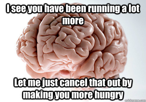 I see you have been running a lot more Let me just cancel that out by making you more hungry   Scumbag Brain