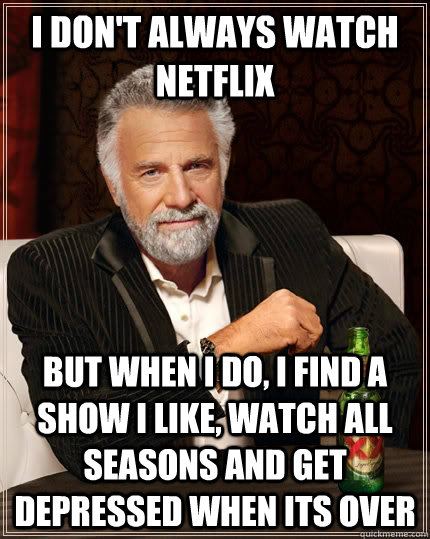 I don't always watch netflix but when I do, i find a show I like, watch all seasons and get depressed when its over   The Most Interesting Man In The World