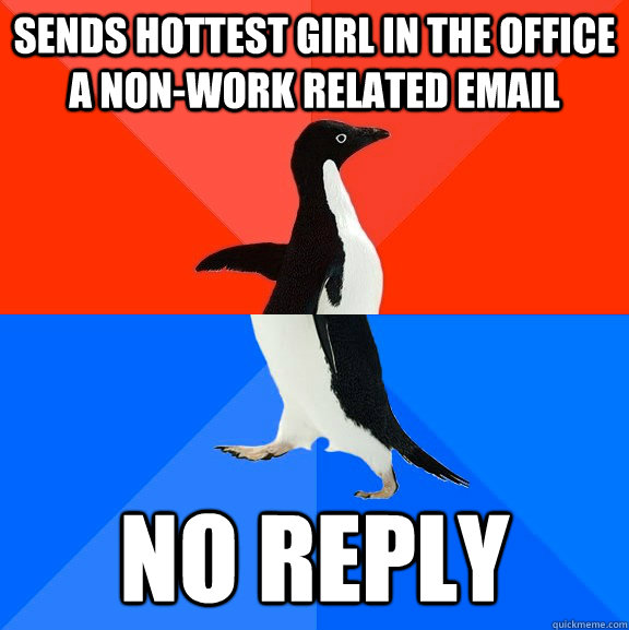 SENDS HOTTEST GIRL IN THE OFFICE A NON-WORK RELATED EMAIL NO REPLY  Socially Awesome Awkward Penguin