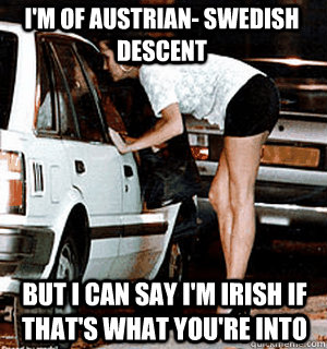 I'm of austrian- swedish descent but i can say I'm irish if that's what you're into  Karma Whore