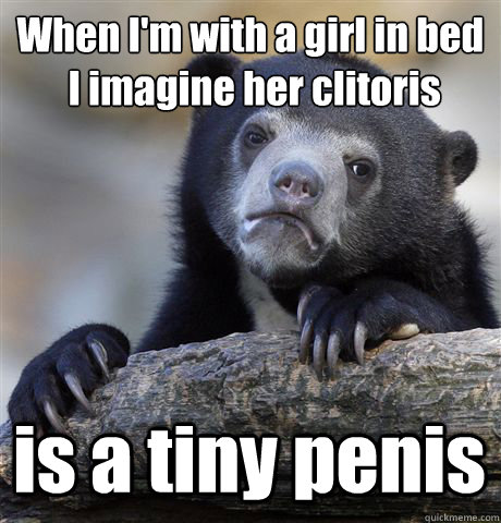 When I'm with a girl in bed
 I imagine her clitoris is a tiny penis  Confession Bear