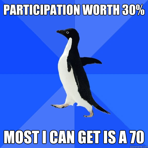 PARTICIPATION WORTH 30% MOST I CAN GET IS A 70  Socially Awkward Penguin