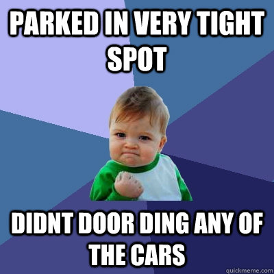 parked in very tight spot didnt door ding any of the cars   Success Kid