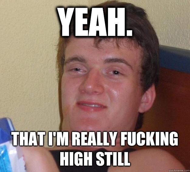 Yeah. That I'm really fucking high still  10 Guy