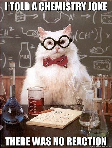 I TOLD A CHEMISTRY JOKE THERE WAS NO REACTION  Chemistry Cat