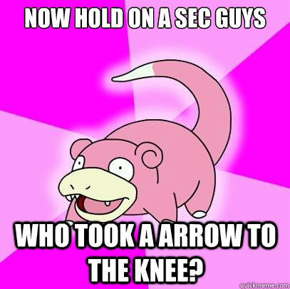 now Hold on a sec guys who took a arrow to the knee?  Slowpoke