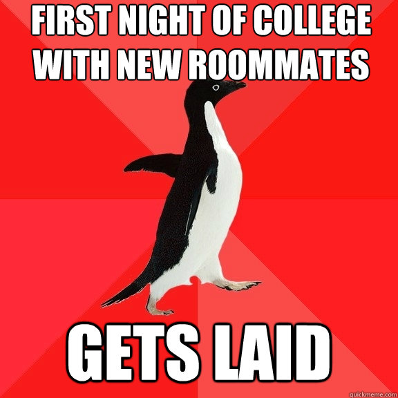 first night of college with new roommates gets laid  Socially Awesome Penguin