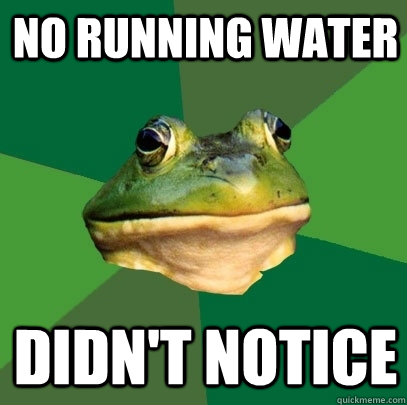 No running water didn't notice  Foul Bachelor Frog