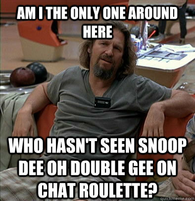 Am I the only one around here who hasn't seen snoop dee oh double gee on chat roulette?  The Dude