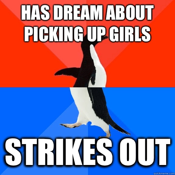 Has dream about picking up girls Strikes out  Socially Awesome Awkward Penguin