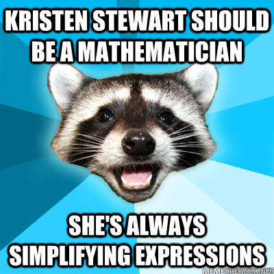 Kristen Stewart should be a mathematician she's always simplifying expressions - Kristen Stewart should be a mathematician she's always simplifying expressions  Lame Pun Coon