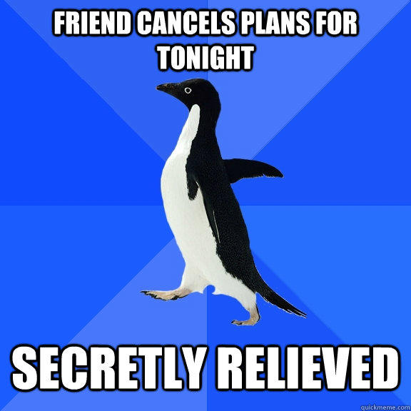 Friend cancels plans for tonight secretly relieved  Socially Awkward Penguin