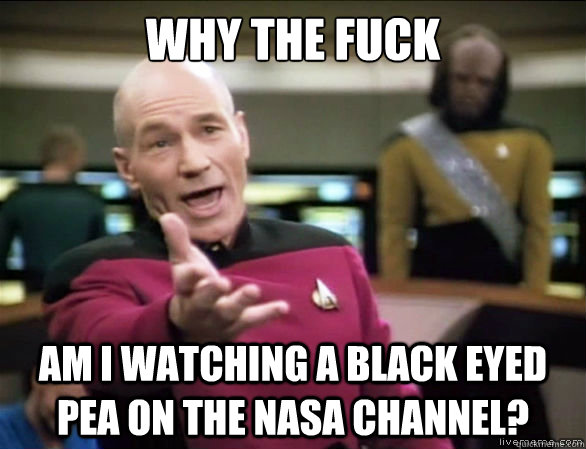why the fuck am I watching a Black Eyed pea on the nasa channel?  Annoyed Picard HD