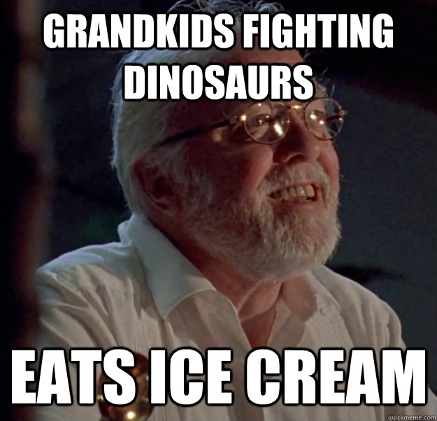 Grandkids Fighting Dinosaurs Eats Ice Cream  