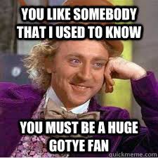 You like Somebody that i used to know you must be a huge gotye fan  WILLY WONKA SARCASM