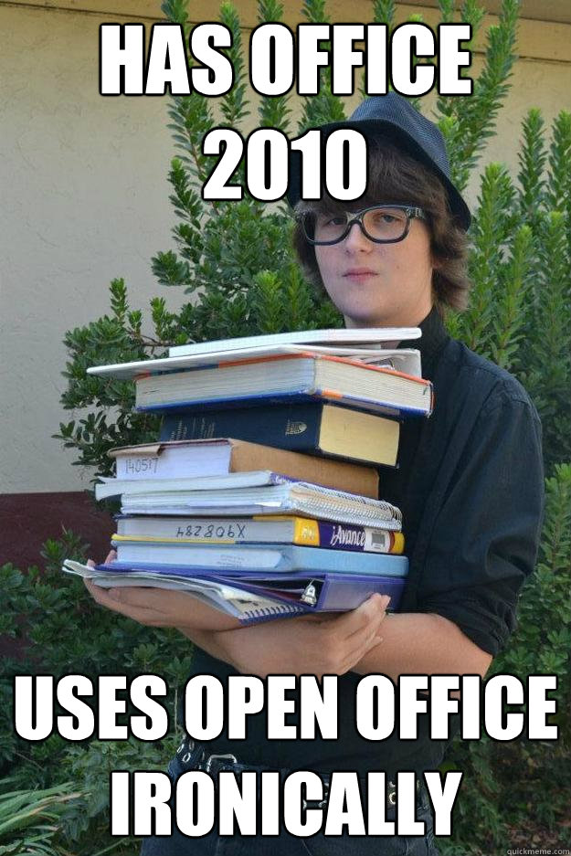Has office 2010 Uses open office ironically  
