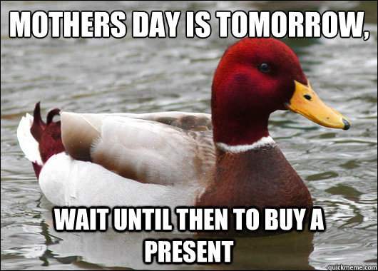 Mothers day is tomorrow, 
 wait until then to buy a present   Malicious Advice Mallard