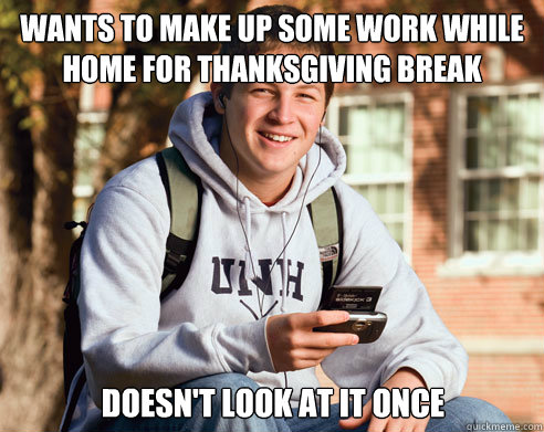 Wants to make up some work while home for thanksgiving break Doesn't look at it once  College Freshman