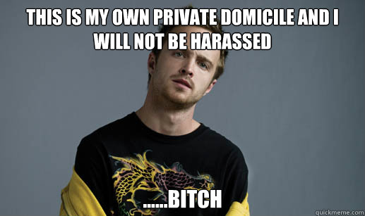 This is my own private domicile and I will not be harassed   ......bitch - This is my own private domicile and I will not be harassed   ......bitch  Jesse Pinkman Loves the word Bitch