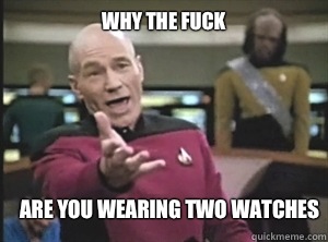 why the fuck are you wearing two watches  Annoyed Picard