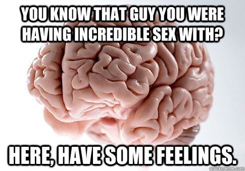 You know that guy you were having incredible sex with? Here, have some feelings.  Scumbag Brain
