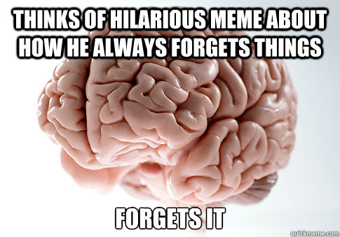 Thinks of hilarious meme about how he always forgets things forgets it  Caption 4 goes here  Scumbag Brain