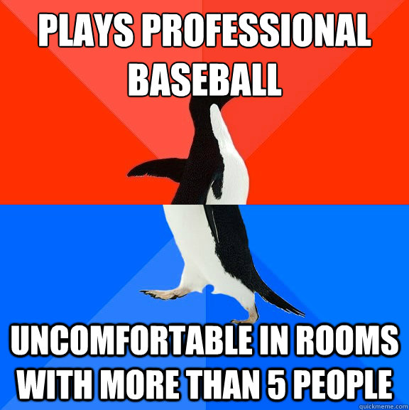 Plays professional baseball Uncomfortable in rooms with more than 5 people  Socially Awesome Awkward Penguin