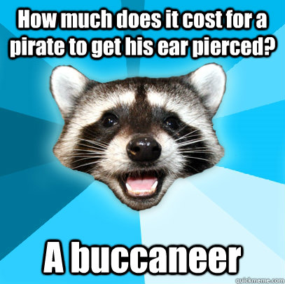 How much does it cost for a pirate to get his ear pierced? A buccaneer  Lame Pun Coon