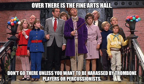 Over there is the fine arts hall. Don't go there unless you want to be harassed by trombone players or percussionists.  reddit tour