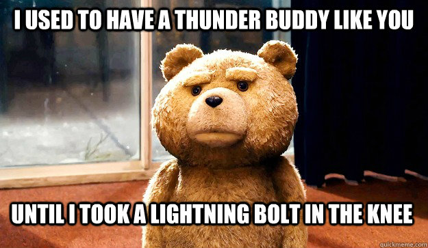 I used to have a Thunder Buddy like you until I took a lightning bolt in the knee - I used to have a Thunder Buddy like you until I took a lightning bolt in the knee  Thunder Buddy Ted