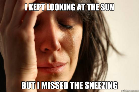 I kept looking at the sun but I missed the sneezing  First World Problems