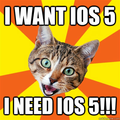 I want iOS 5 I NEED iOS 5!!!  Bad Advice Cat