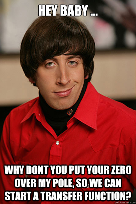 Hey baby ... Why dont you put your zero over my pole, so we can start a transfer function? - Hey baby ... Why dont you put your zero over my pole, so we can start a transfer function?  Pickup Line Scientist