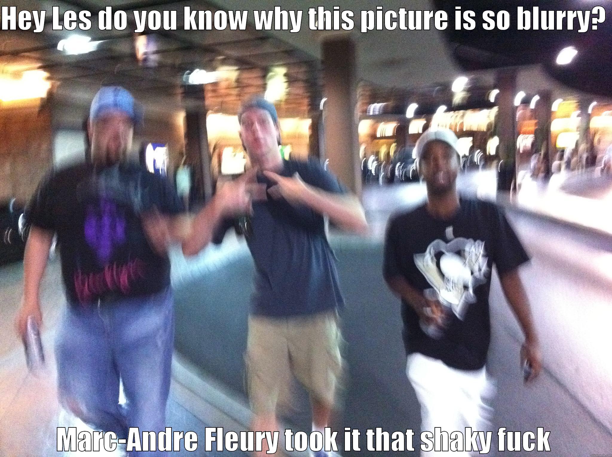 HEY LES DO YOU KNOW WHY THIS PICTURE IS SO BLURRY?  MARC-ANDRE FLEURY TOOK IT THAT SHAKY FUCK Misc