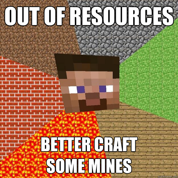 out of resources better craft 
some mines - out of resources better craft 
some mines  Minecraft