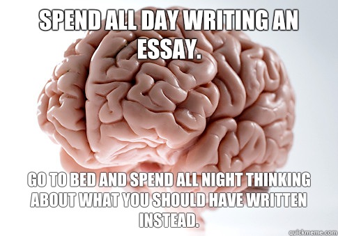 Spend all day writing an essay. Go to bed and spend all night thinking about what you should have written instead.  Scumbag Brain
