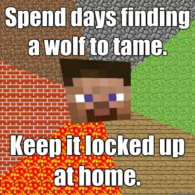 Spend days finding a wolf to tame. Keep it locked up at home.  Minecraft