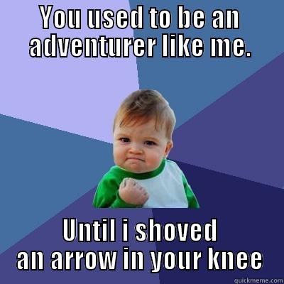 YOU USED TO BE AN ADVENTURER LIKE ME. UNTIL I SHOVED AN ARROW IN YOUR KNEE Success Kid