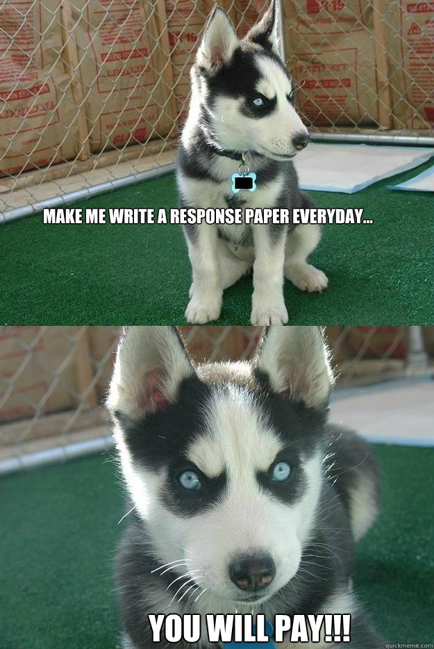 Make me write a response paper everyday... YOU WILL PAY!!!  Insanity puppy