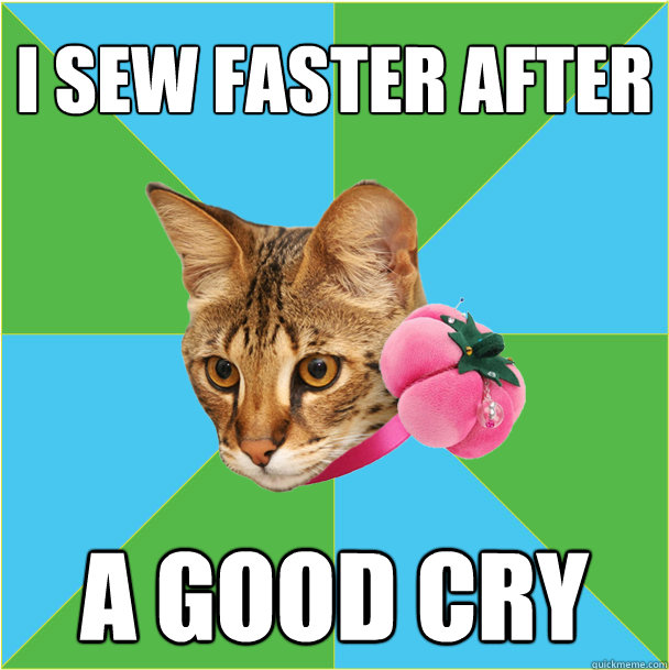 I sew faster after a good cry  Fashion major cat