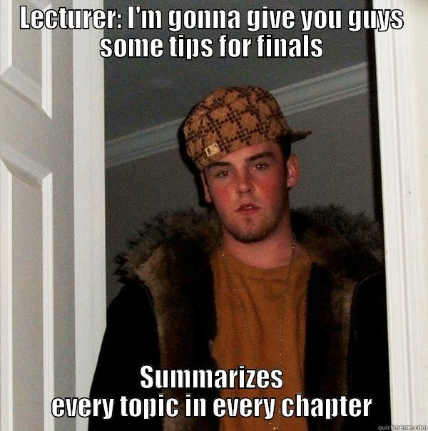 LECTURER: I'M GONNA GIVE YOU GUYS SOME TIPS FOR FINALS SUMMARIZES EVERY TOPIC IN EVERY CHAPTER Scumbag Steve