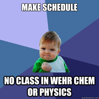 Make Schedule No class in wehr chem or physics  Success Kid