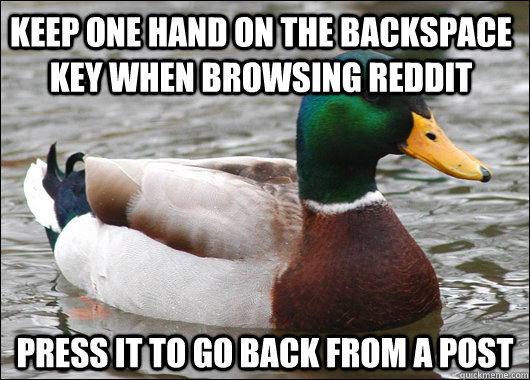 Keep one hand on the backspace key when browsing reddit Press it to go back from a post  Actual Advice Mallard