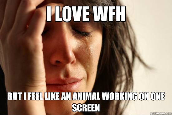 i love wfh but i feel like an animal working on one screen  First World Problems