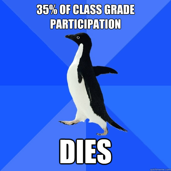 35% of class grade participation dies  Socially Awkward Penguin