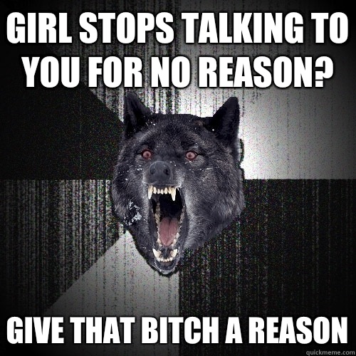 Girl stops talking to you for no reason? give that bitch a reason  Insanity Wolf