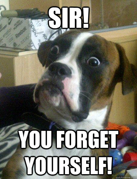 SIR! You forget yourself!  Baffled boxer