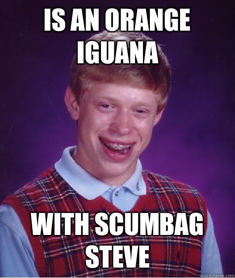 Is an Orange iguana With scumbag steve  Bad Luck Brian