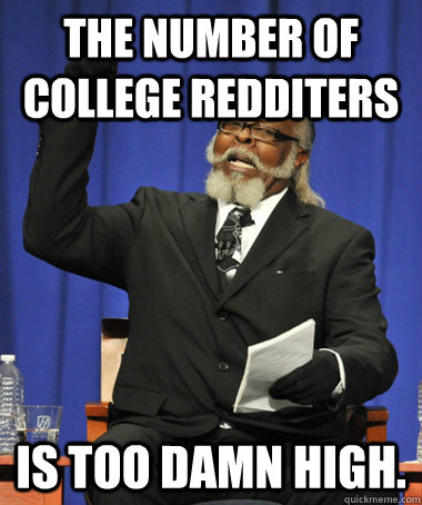 The number of college redditers Is too damn high.  The Rent Is Too Damn High