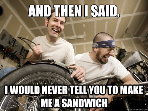 and then i said, I would never tell you to make me a sandwich  And then I said